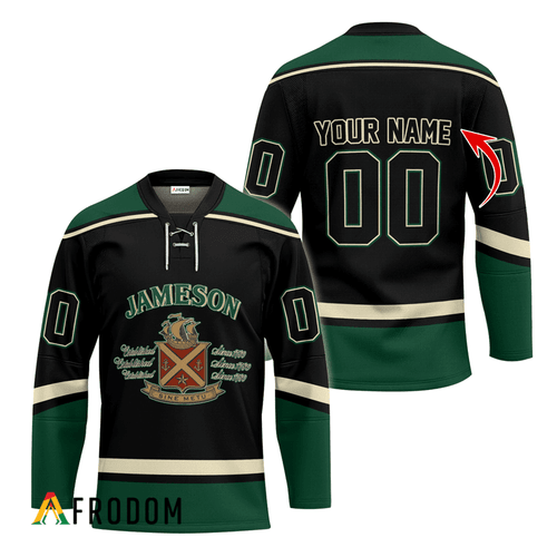 Personalized Jameson Black And Green Hockey Jersey