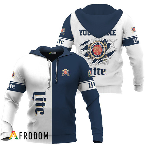 Personalized White and Blue Miller Lite Claw Hoodie & Zip Hoodie
