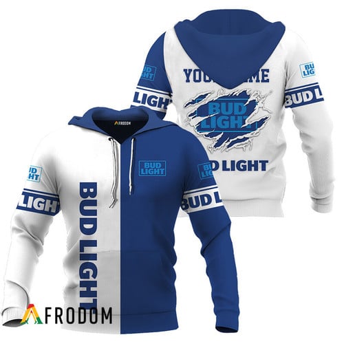 Personalized White and Blue Bud Light Claw Hoodie & Zip Hoodie