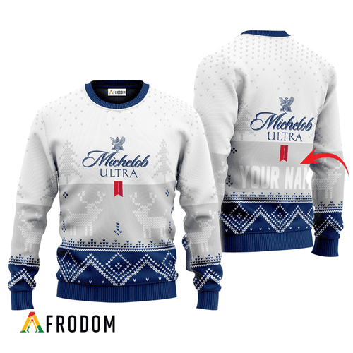 Personalized Michelob ULTRA White Reindeer Ugly Sweater