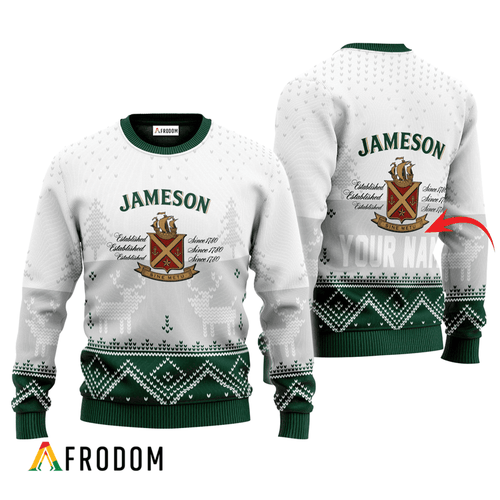 Personalized Jameson White Reindeer Ugly Sweater
