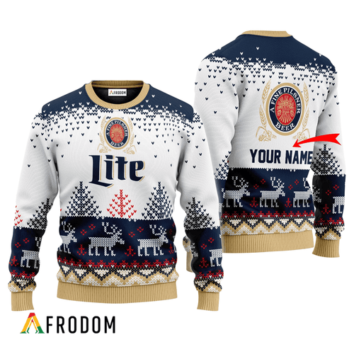 Personalized Miller Lite Reindeer Ugly Sweater
