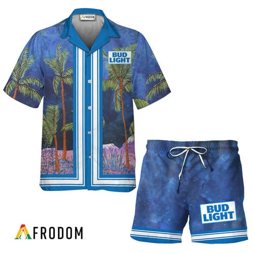 Bud Light Star Print Bermuda Hawaiian Shirt & Shorts Set