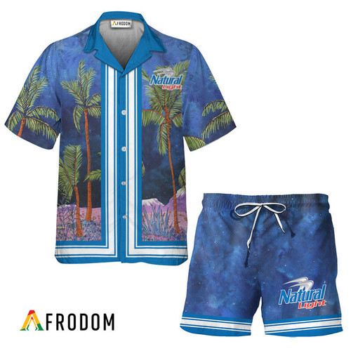 Natural Light Star Print Bermuda Hawaiian Shirt & Shorts Set
