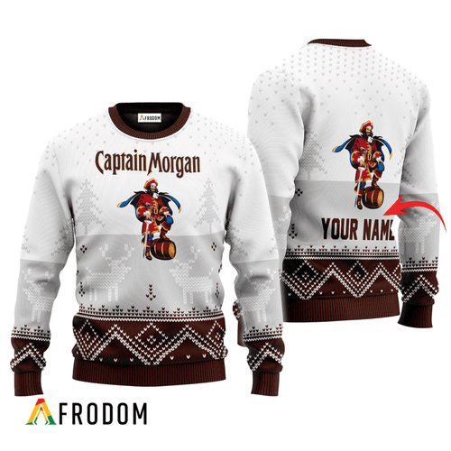 Personalized Captain Morgan White Reindeer Ugly Sweater