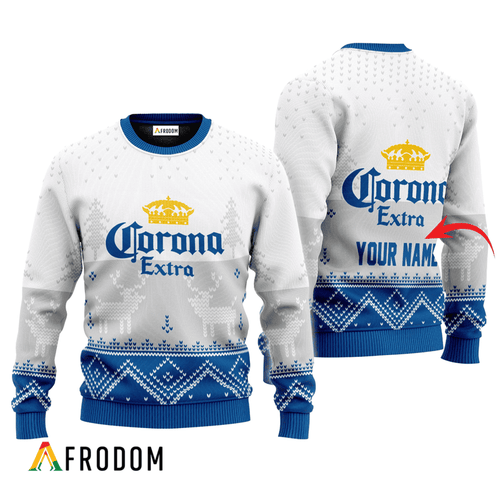 Personalized Corona Extra White Reindeer Ugly Sweater