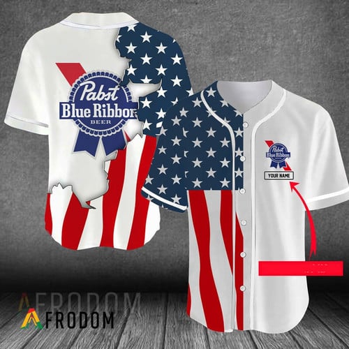 Personalized US Flag Pabst Blue Ribbon Baseball Jersey PBR Jersey
