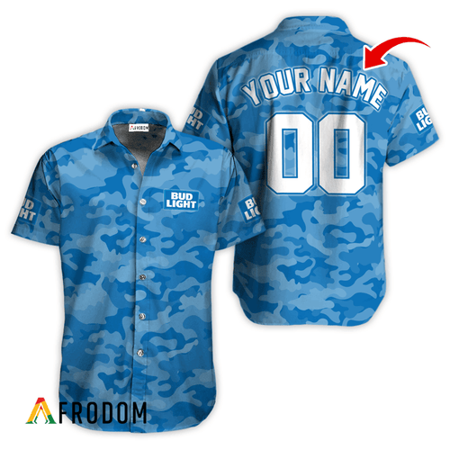 Personalized Bud Light Blue Camouflage Button Shirt