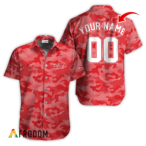 Personalized Budweiser Red Camouflage Button Shirt
