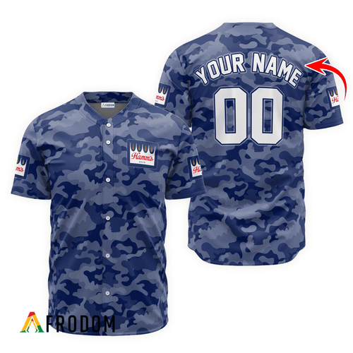 Personalized Hamm's Beer Blue Camouflage Baseball Jersey