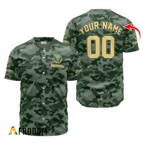 Personalized Jagermeister Green Camouflage Baseball Jersey