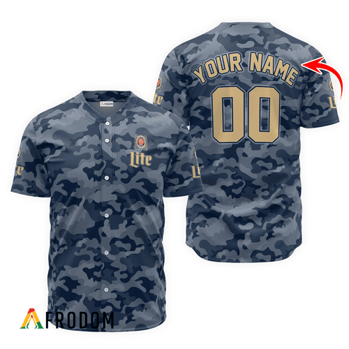 Personalized Miller Lite Blue Camouflage Baseball Jersey