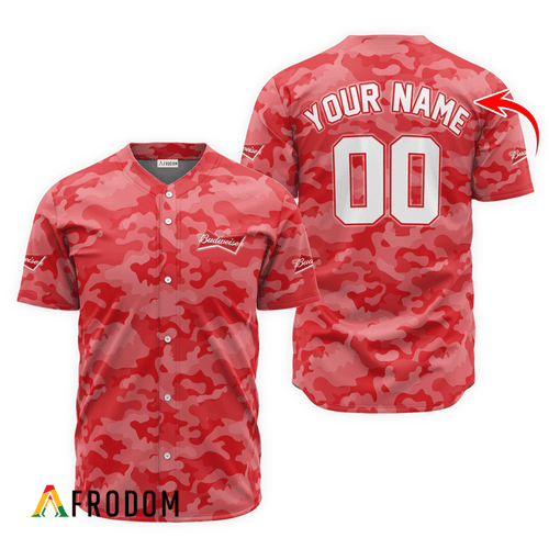 Personalized Budweiser Beer Red Camouflage Baseball Jersey