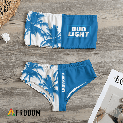 Bud Light Coconut Trees Strapless Bandeau Bikini Swimsuit
