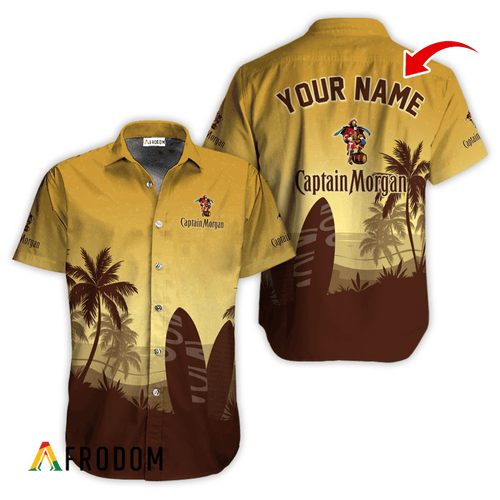 Personalized Captain Morgan Palm Tree Surfboard Button Shirt