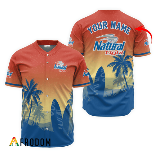 Personalized Natural Light Palm Tree Surfboard Baseball Jersey