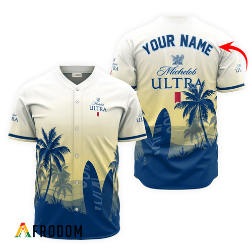 Personalized Michelob ULTRA Palm Tree Surfboard Baseball Jersey