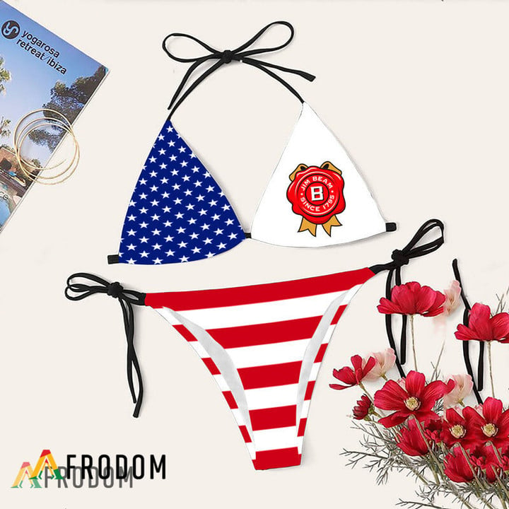 American Flag Jim Beam Bikini Set Swimsuit Beach