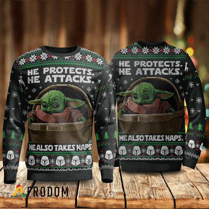 He Protects He Also Take Naps Yoda Sweater