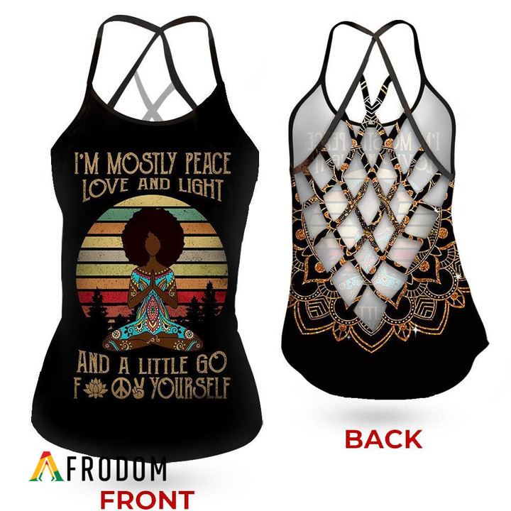 I'm Mostly Peace Love And Light Criss-Cross Open Back Tank Top