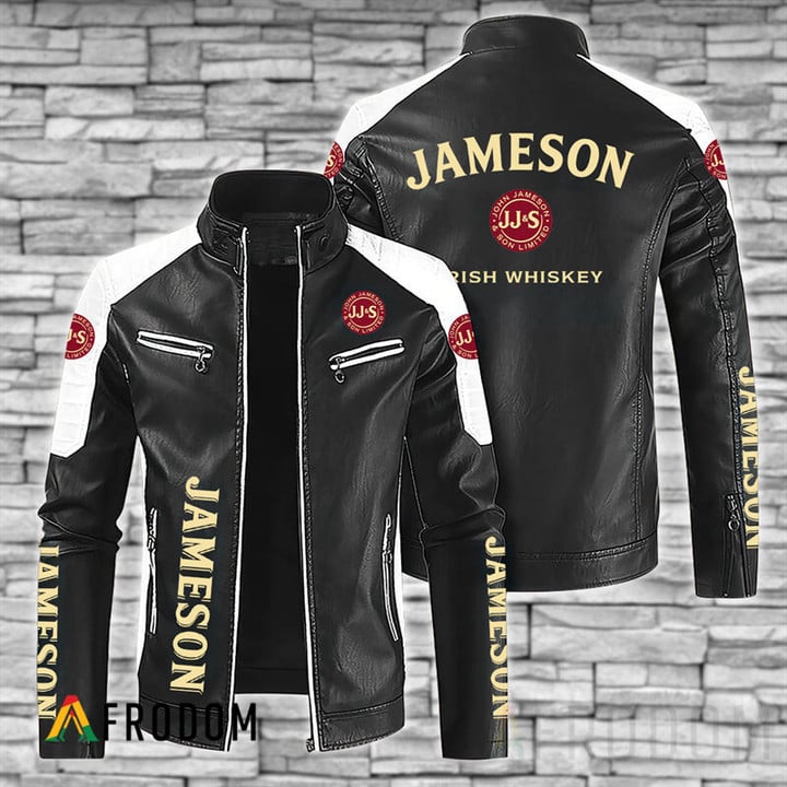 Premium Black Jameson Whiskey Leather Jacket
