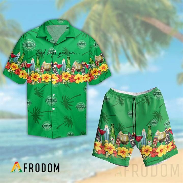 Summer Heineken Button Shirt And Shorts Set