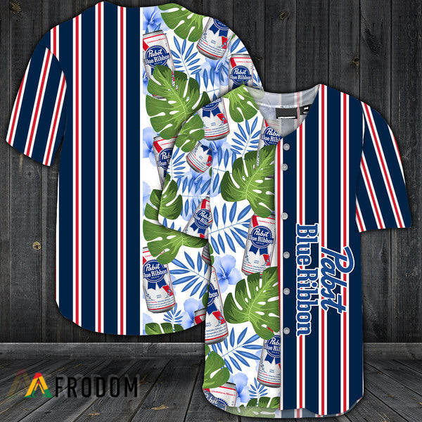 Striped Tropical Hawaii Pabst Blue Ribbon Baseball Jersey