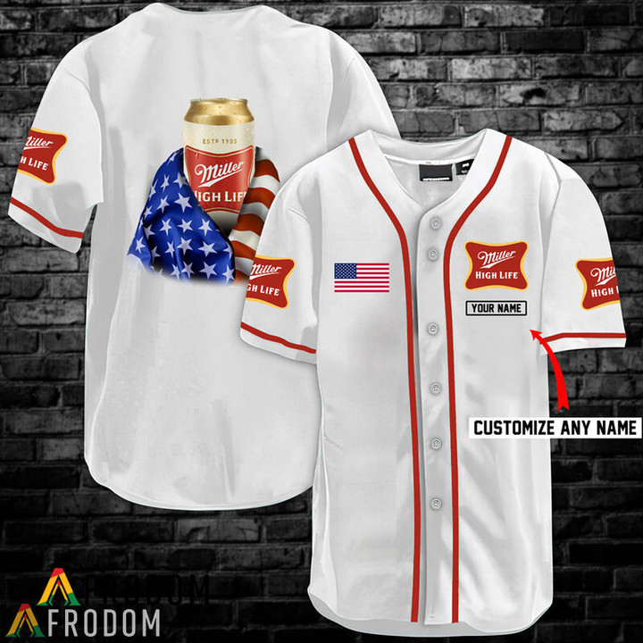 Personalized Vintage White USA Flag Miller High Life Jersey Shirt