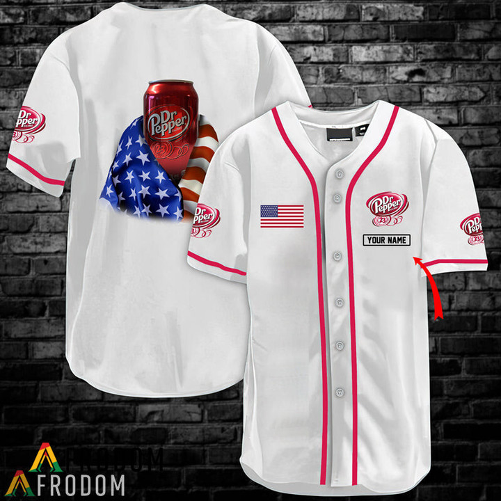 Personalized Vintage White USA Flag Dr Pepper Jersey Shirt