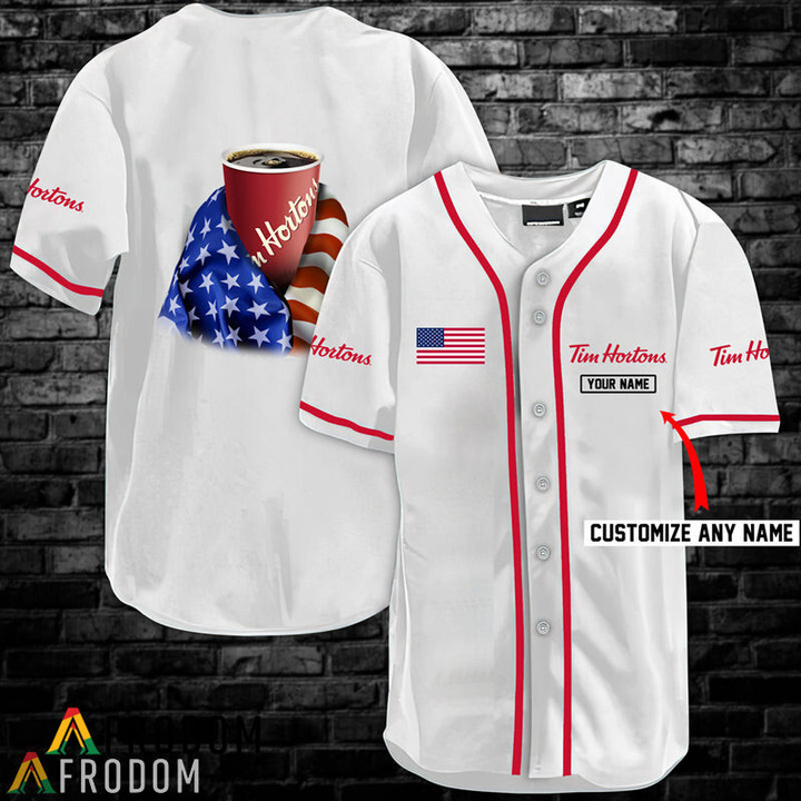 Personalized Vintage White USA Flag Tim Hortons Jersey Shirt