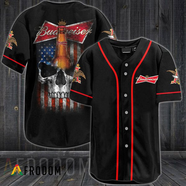US Flag Black Skull Budweiser Baseball Jersey