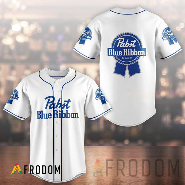 Unisex White Pabst Blue Ribbon Baseball Jersey