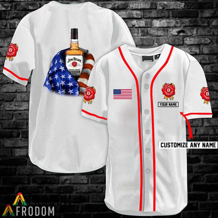 Personalized Vintage White USA Flag Jim Beam Jersey Shirt
