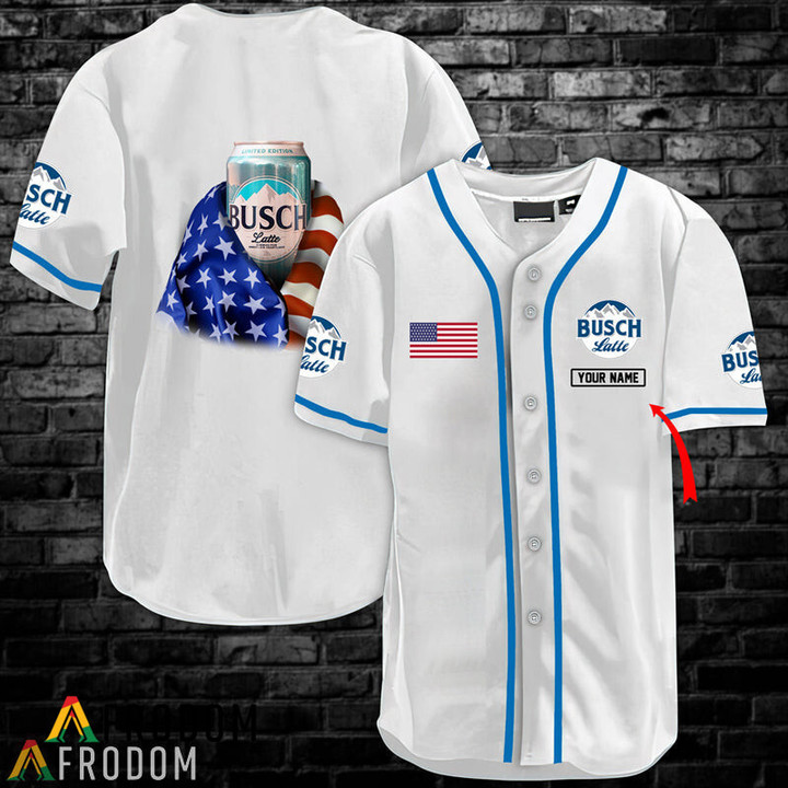 Personalized Vintage White USA Flag Busch Latte Jersey Shirt