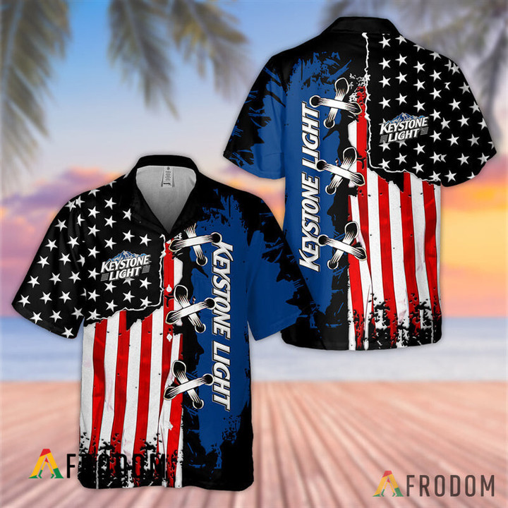 Vintage USA Flag Keystone Light Hawaiian Shirt