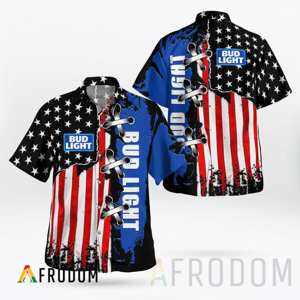 USA Flag Bud Light Button Shirt