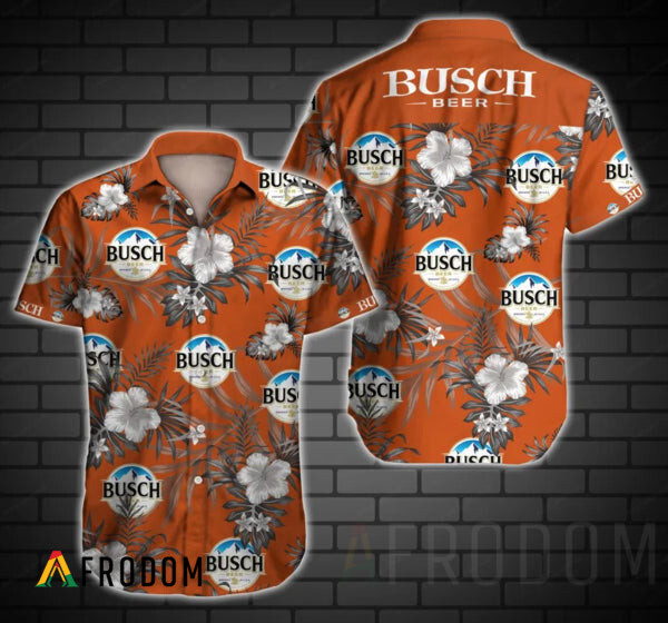 Orange Tropical Busch Beer Button Shirt