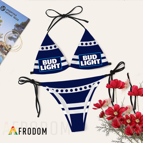 White Stripe Bud Light Bikini Set Swimsuit Jumpsuit Beach