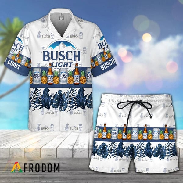 Tropical Pineapple Busch Light Hawaiian Shirt And Shorts Set