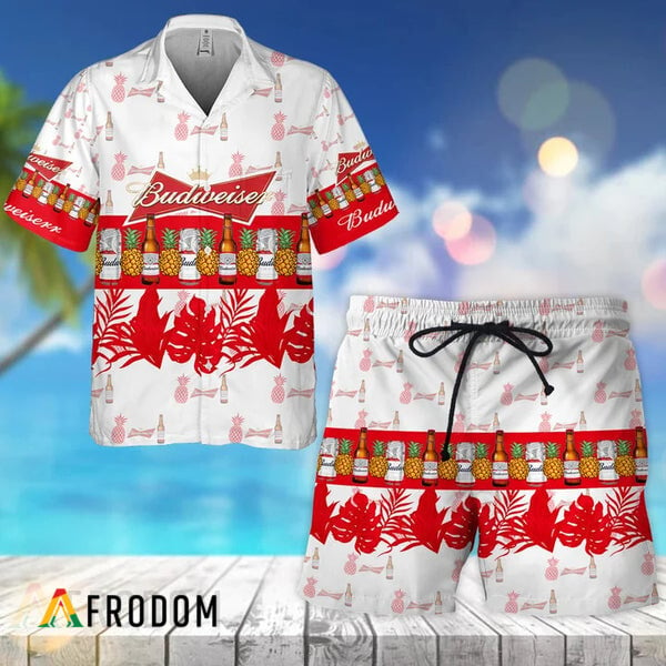 Tropical Pineapple Budweiser Hawaiian Shirt And Shorts Set