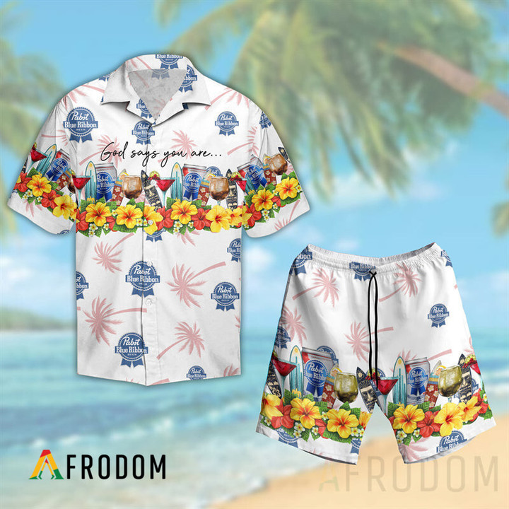 Summer Pabst Blue Ribbon Button Shirt And Shorts Set