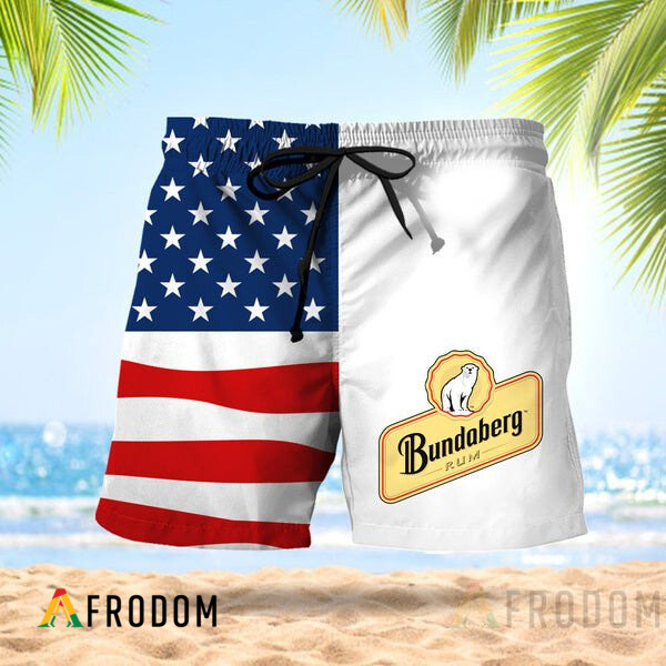 Vintage USA Flag Fourth Of July Bundaberg Rum Hawaiian Shorts