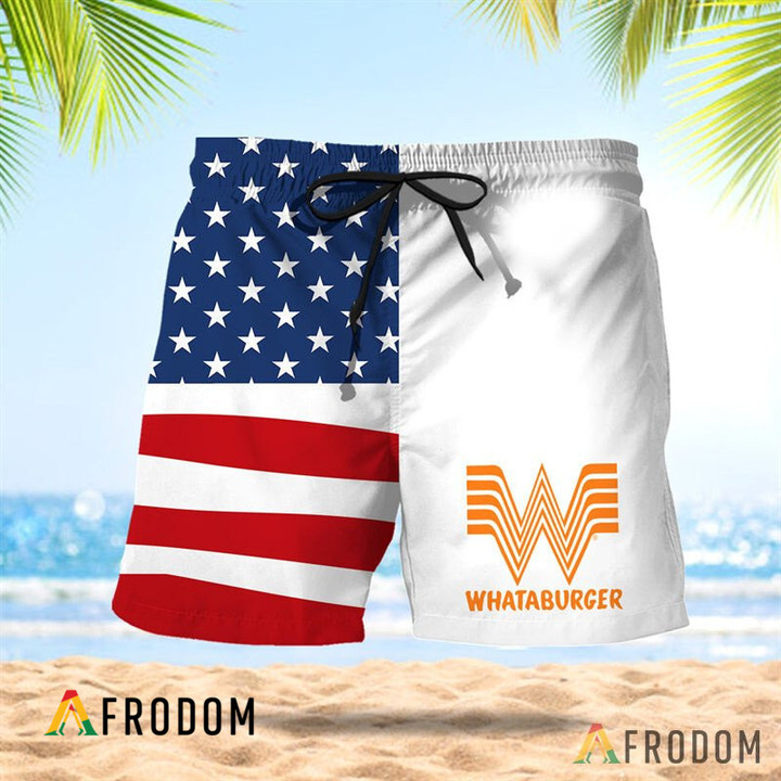 Vintage USA Flag Fourth Of July Whataburger Hawaiian Shorts
