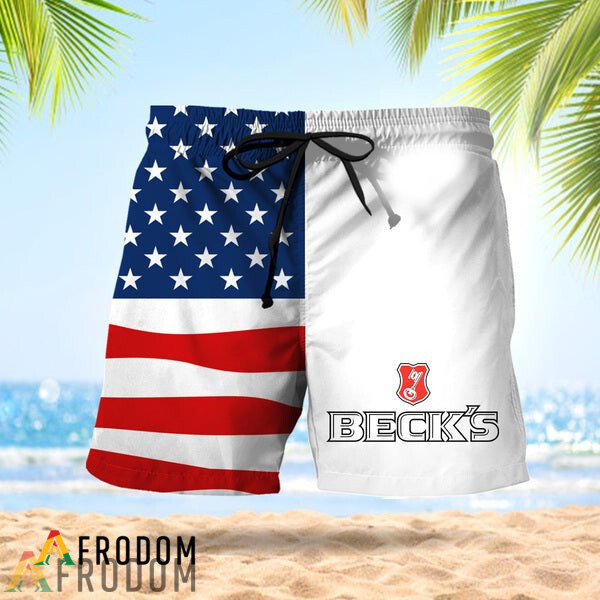 Vintage USA Flag Fourth Of July Beck's Hawaiian Shorts