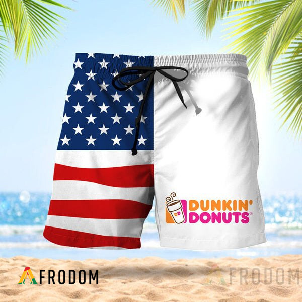 Vintage USA Flag Fourth Of July Dunkin’ Donuts Hawaiian Shorts