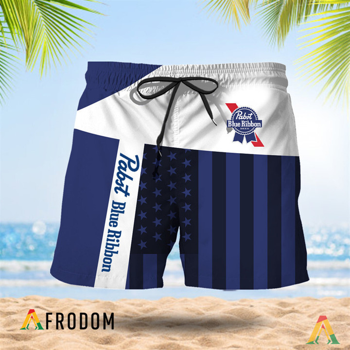 Summer American Flag Patch Pabst Blue Ribbon Hawaiian Shorts