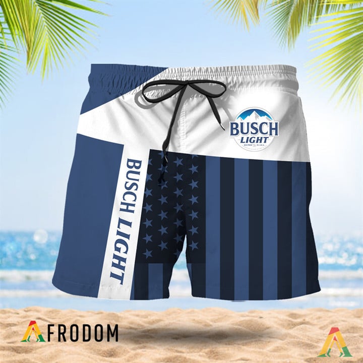 Summer American Flag Patch Busch Light Hawaiian Shorts