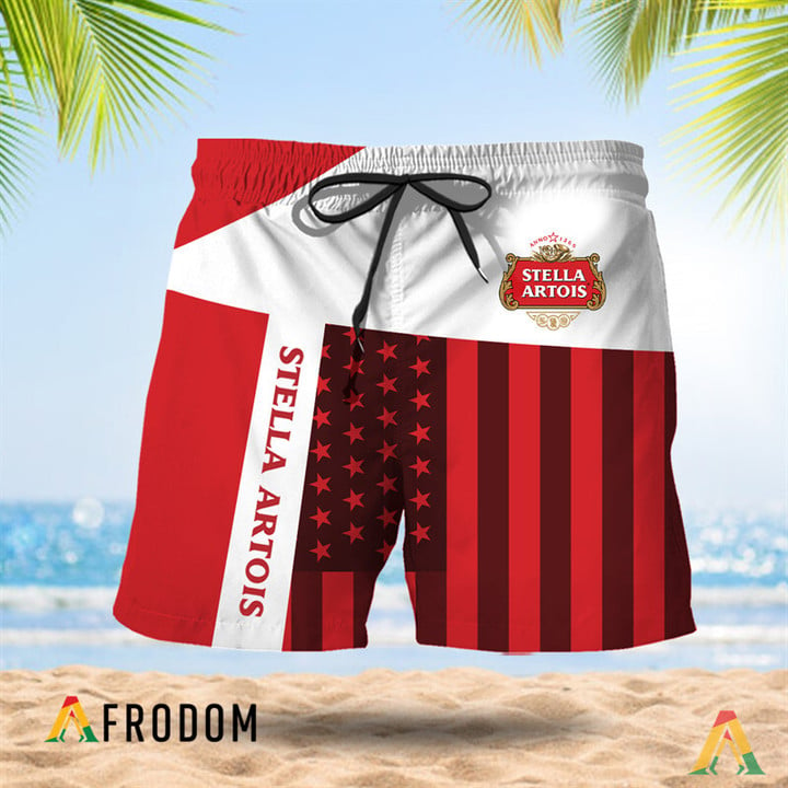 Summer American Flag Patch Stella Artois Hawaiian Shorts