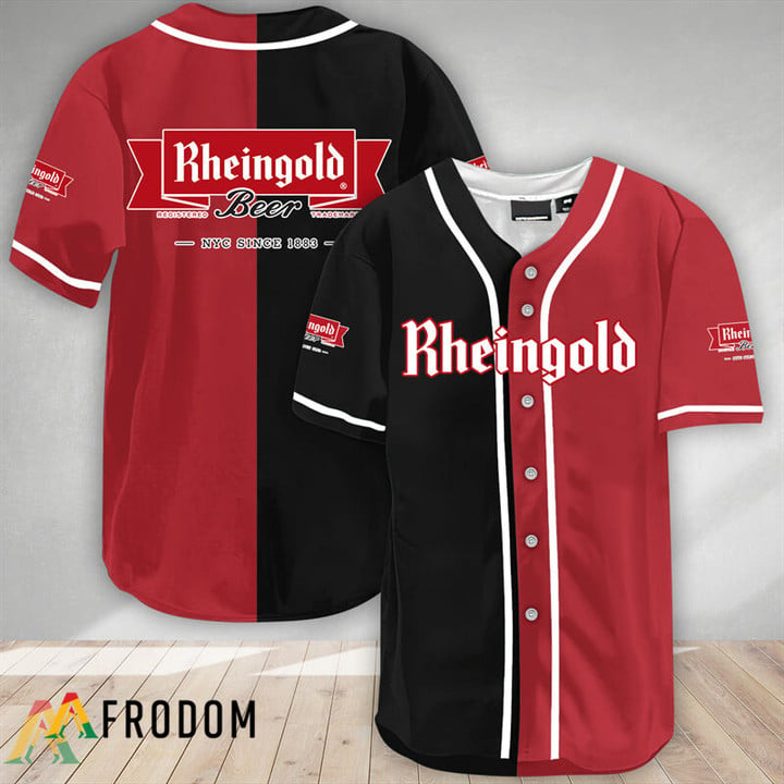 Black And Crimson Split Rheingold Beer Baseball Jersey
