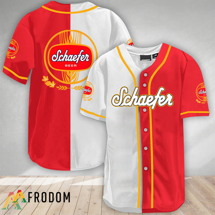 White And Red Split Schaefer Beer Baseball Jersey